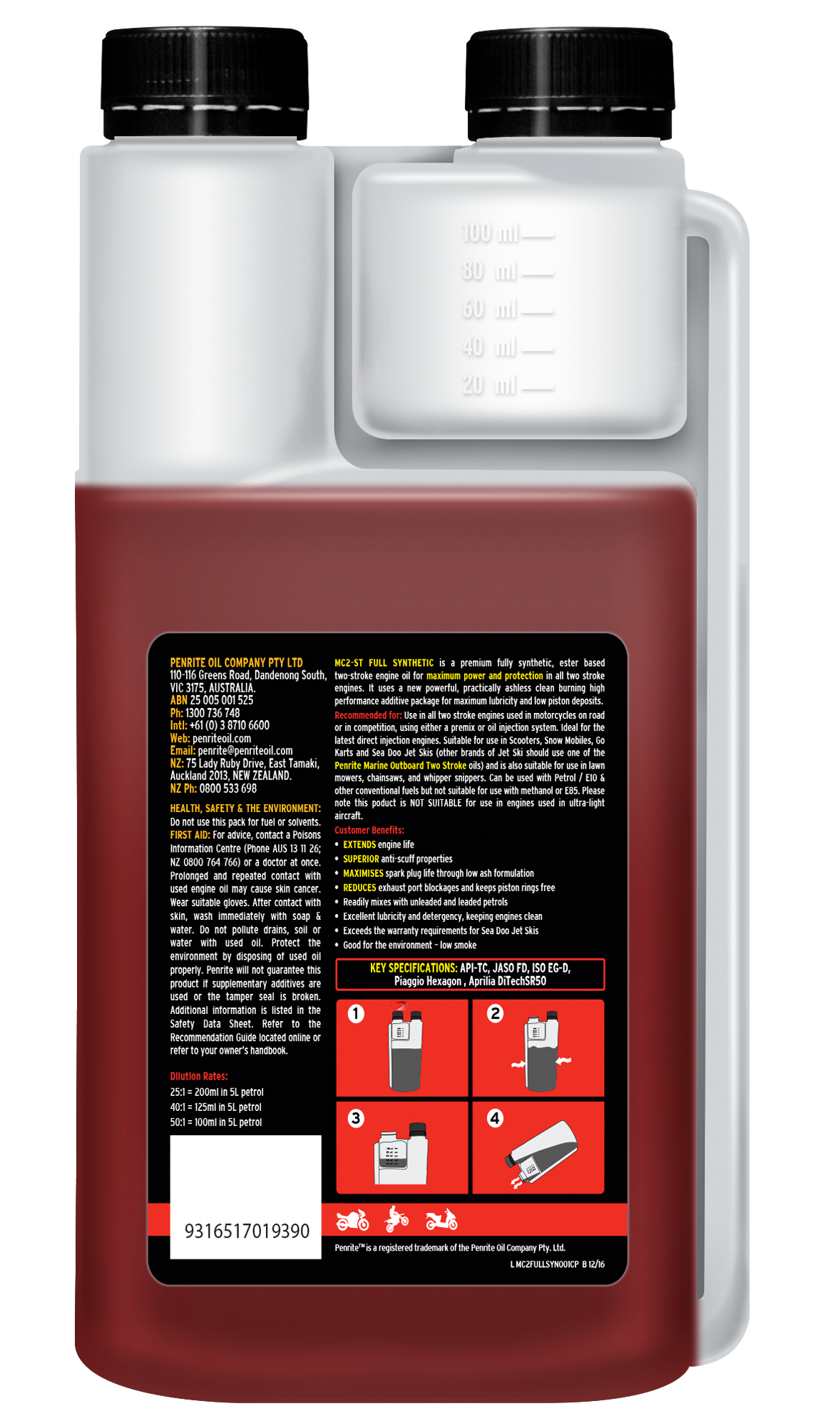 MC-2ST Full Synthetic Two Stroke Oil 1L - Penrite