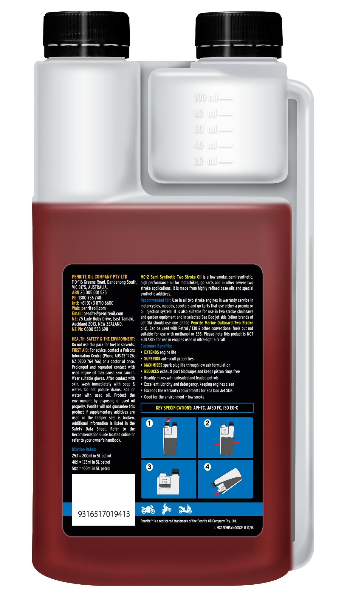 MC-2ST Semi Synthetic Two Stroke Oil 1L - Penrite