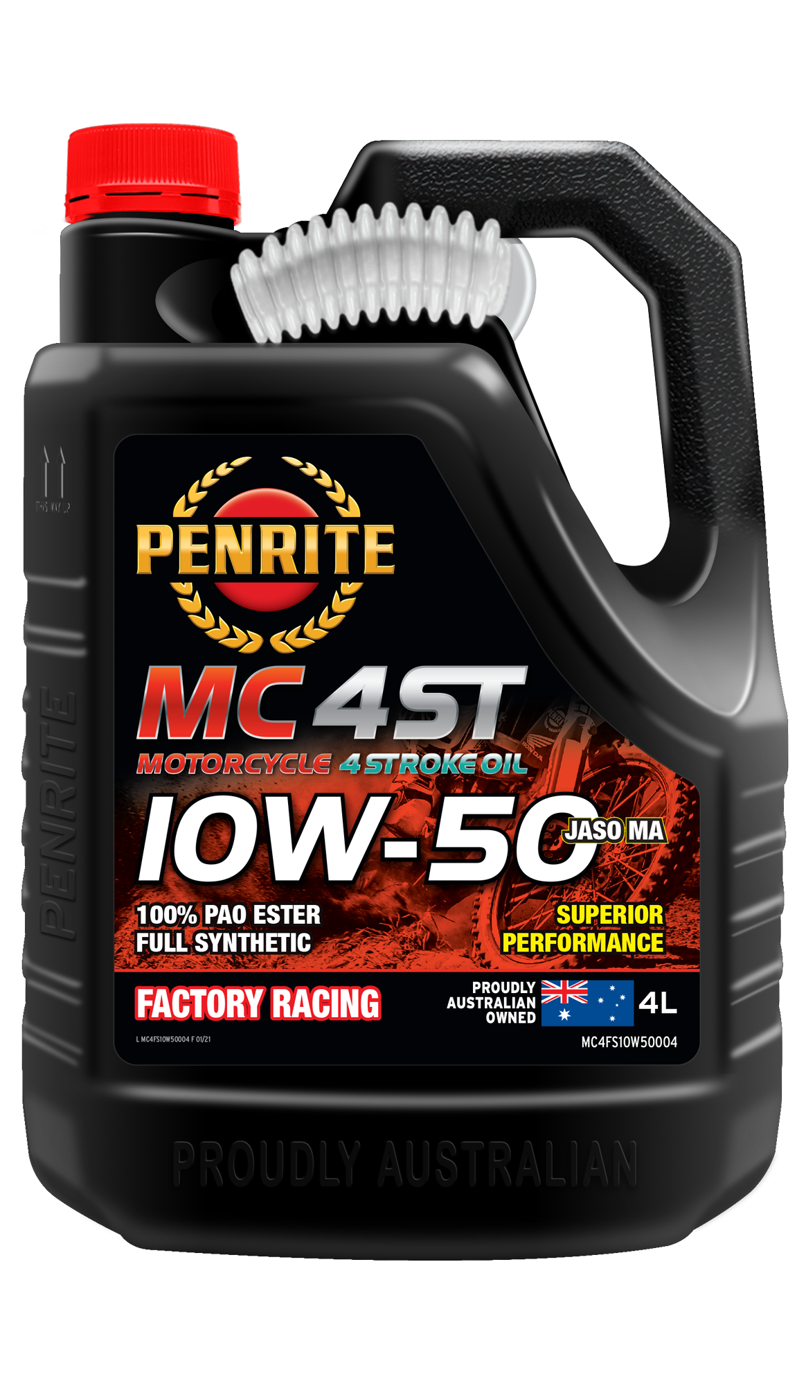 MC-4ST Full Syn 10W-50 (100% PAO & ESTER) - Penrite 4 X 4 Litre (Carton Only) 4L