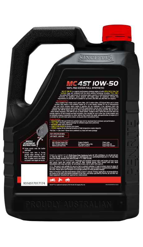 MC-4ST Full Syn 10W-50 (100% PAO & ESTER) - Penrite 4 X 4 Litre (Carton Only)