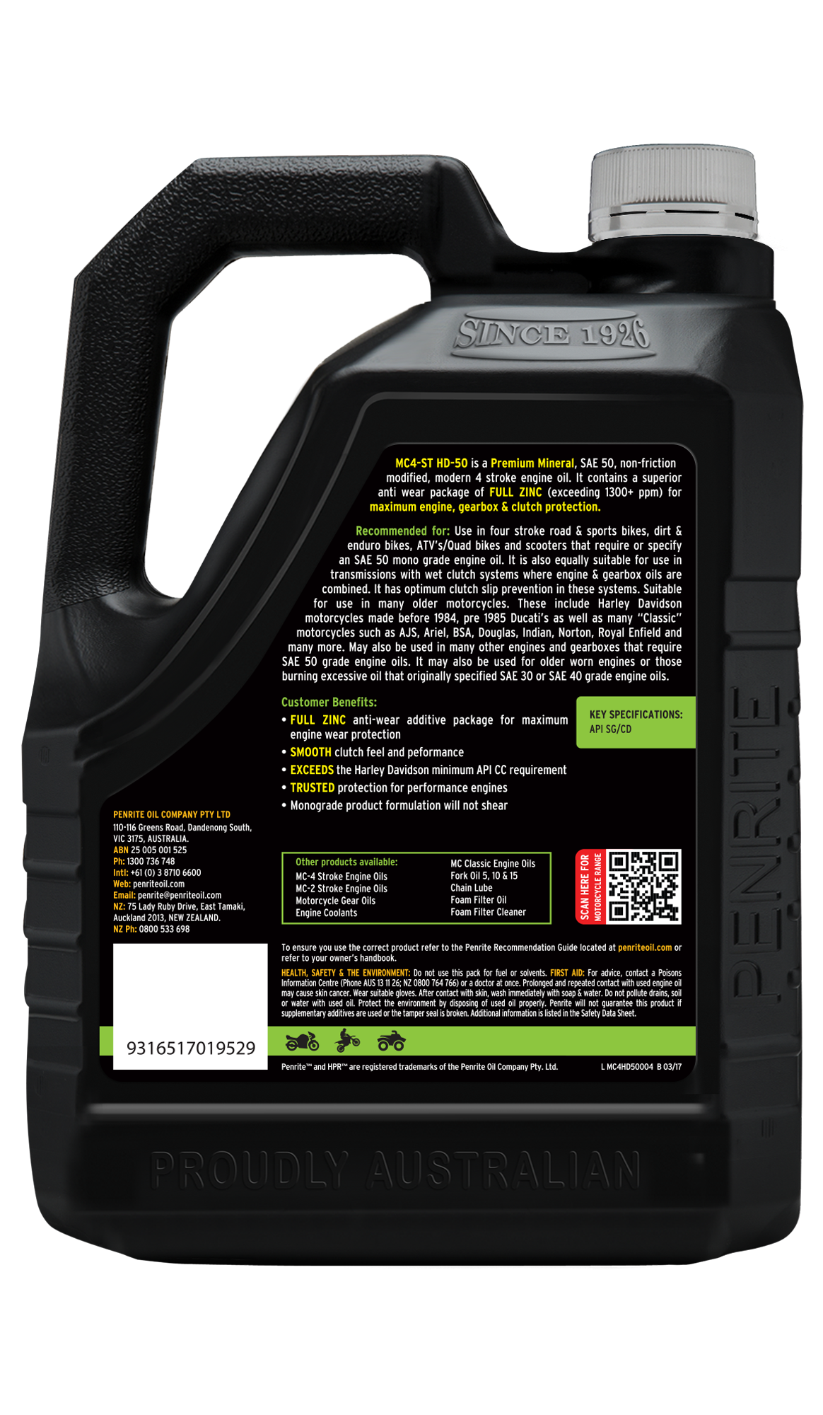 MC-4ST Mineral HD 50 SAE 50 4L - Penrite 4 X 4 Litre (Carton Only)