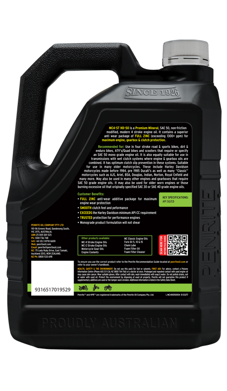 MC-4ST Mineral HD 50 SAE 50 4L - Penrite 4 X 4 Litre (Carton Only)