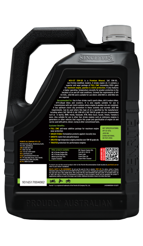 MC-4ST Mineral 15W-50 - Penrite 4 X 4 Litre (Carton Only)