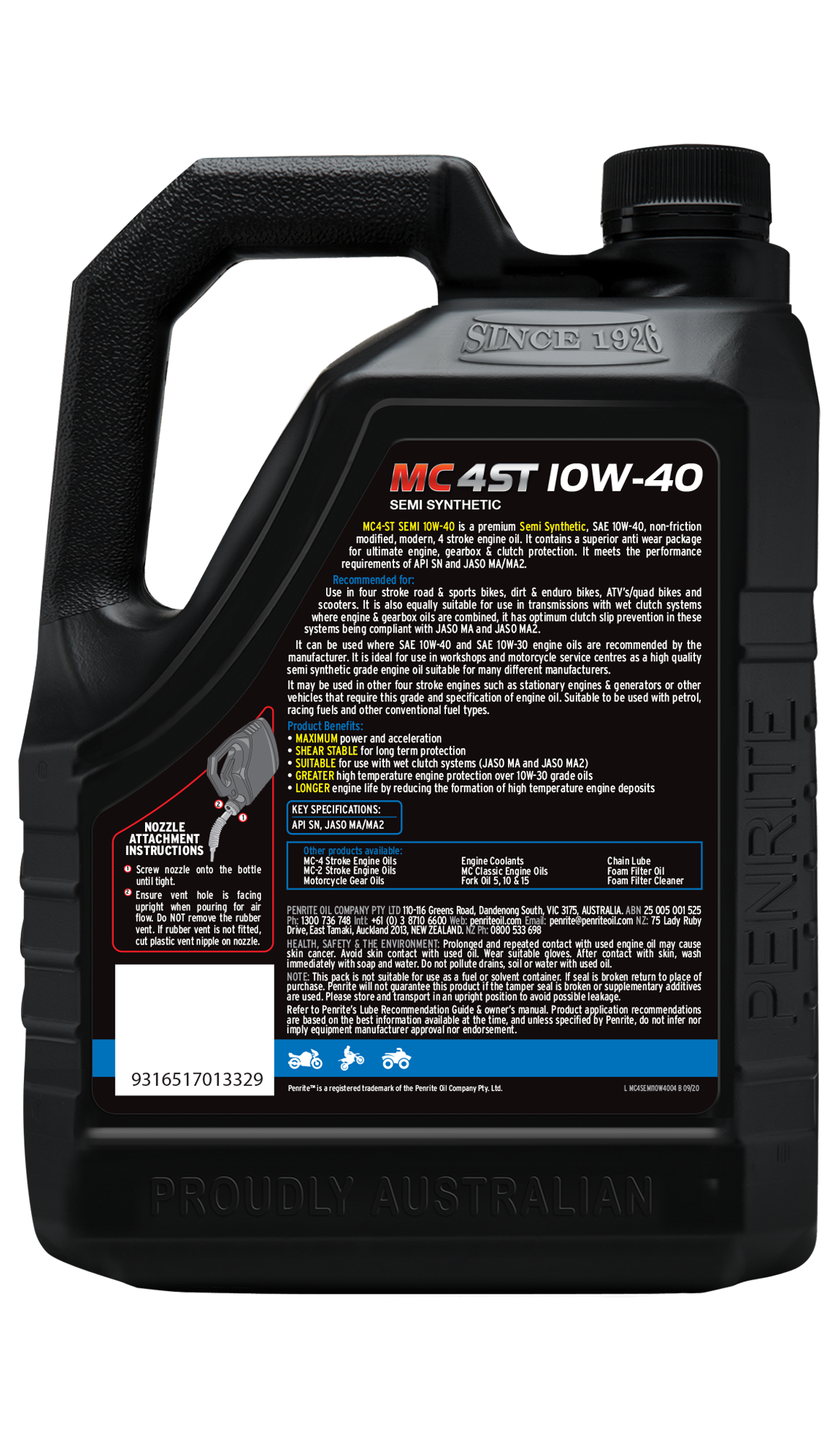 MC-4ST Semi Synthetic 10W-40 - Penrite 4 X 4 Litre (Carton Only)