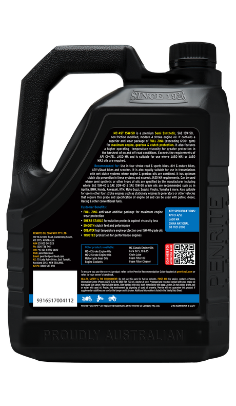 MC-4ST Semi Synthetic 15W-50 4L - Penrite 4 X 4 Litre (Carton Only)