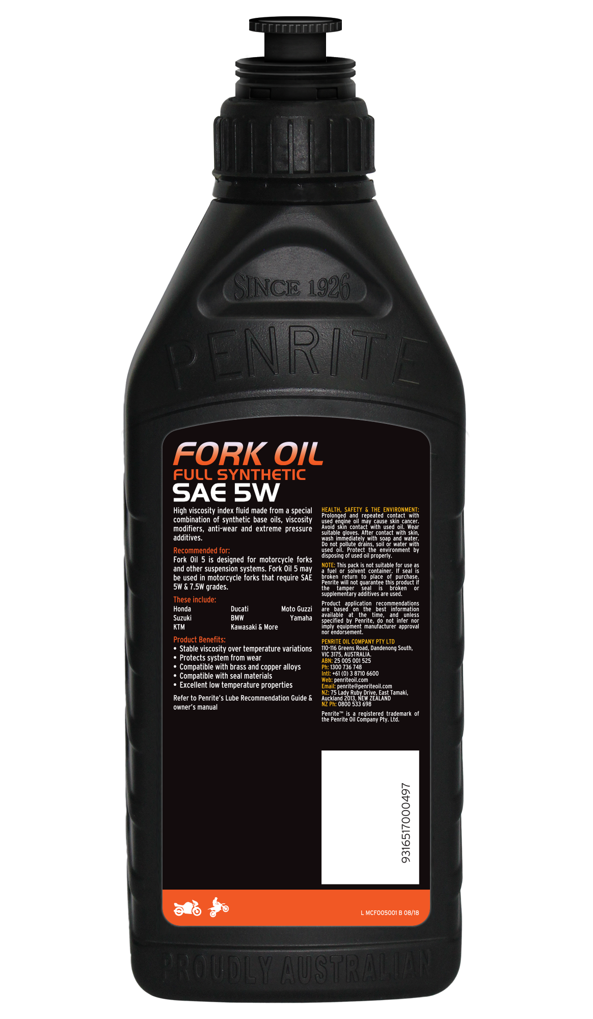 MC Fork Oil 5 (Full Synthetic) 1L - Penrite