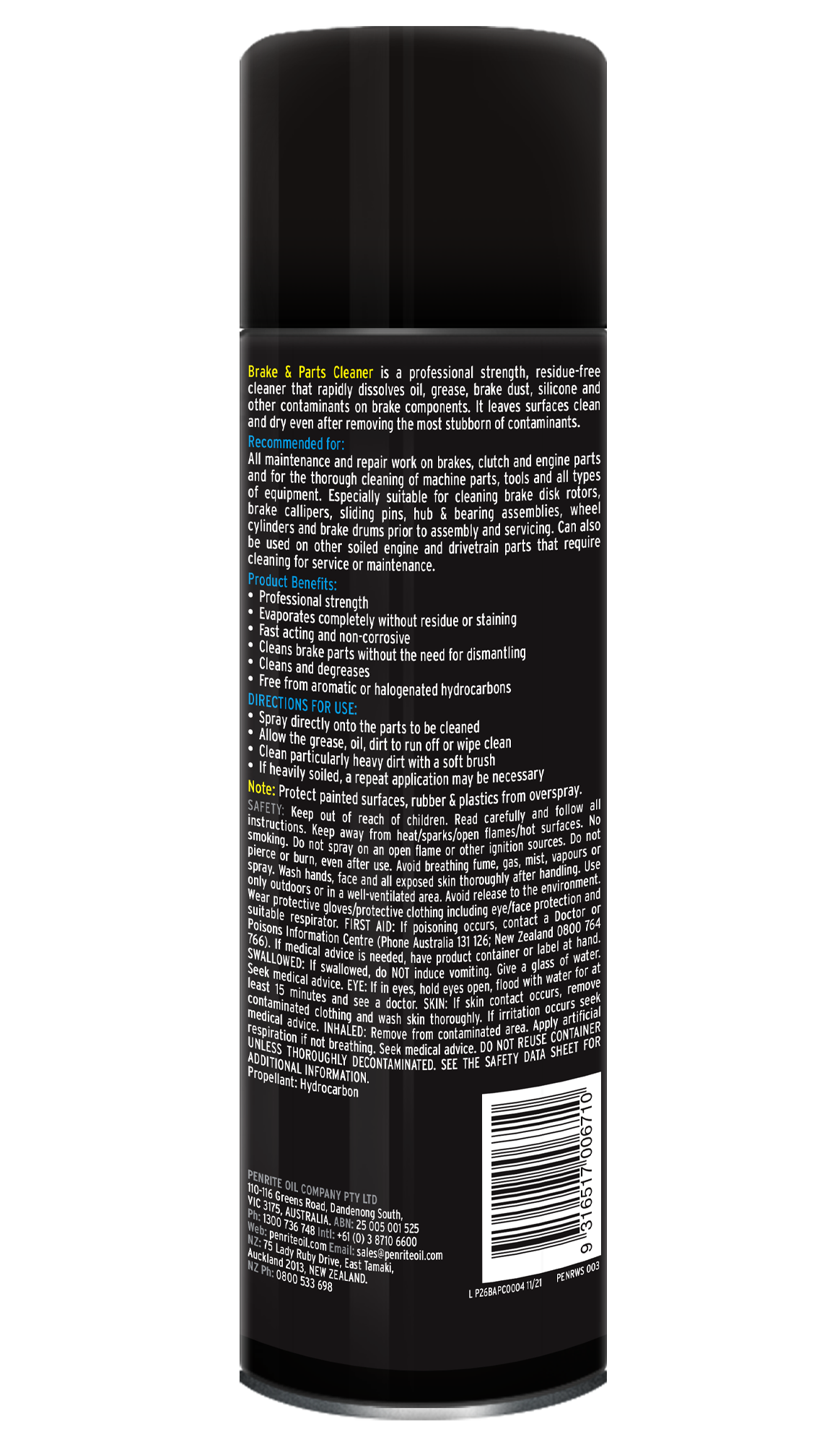 P26 Brake & Parts Cleaner Aerosol 400ml - Penrite