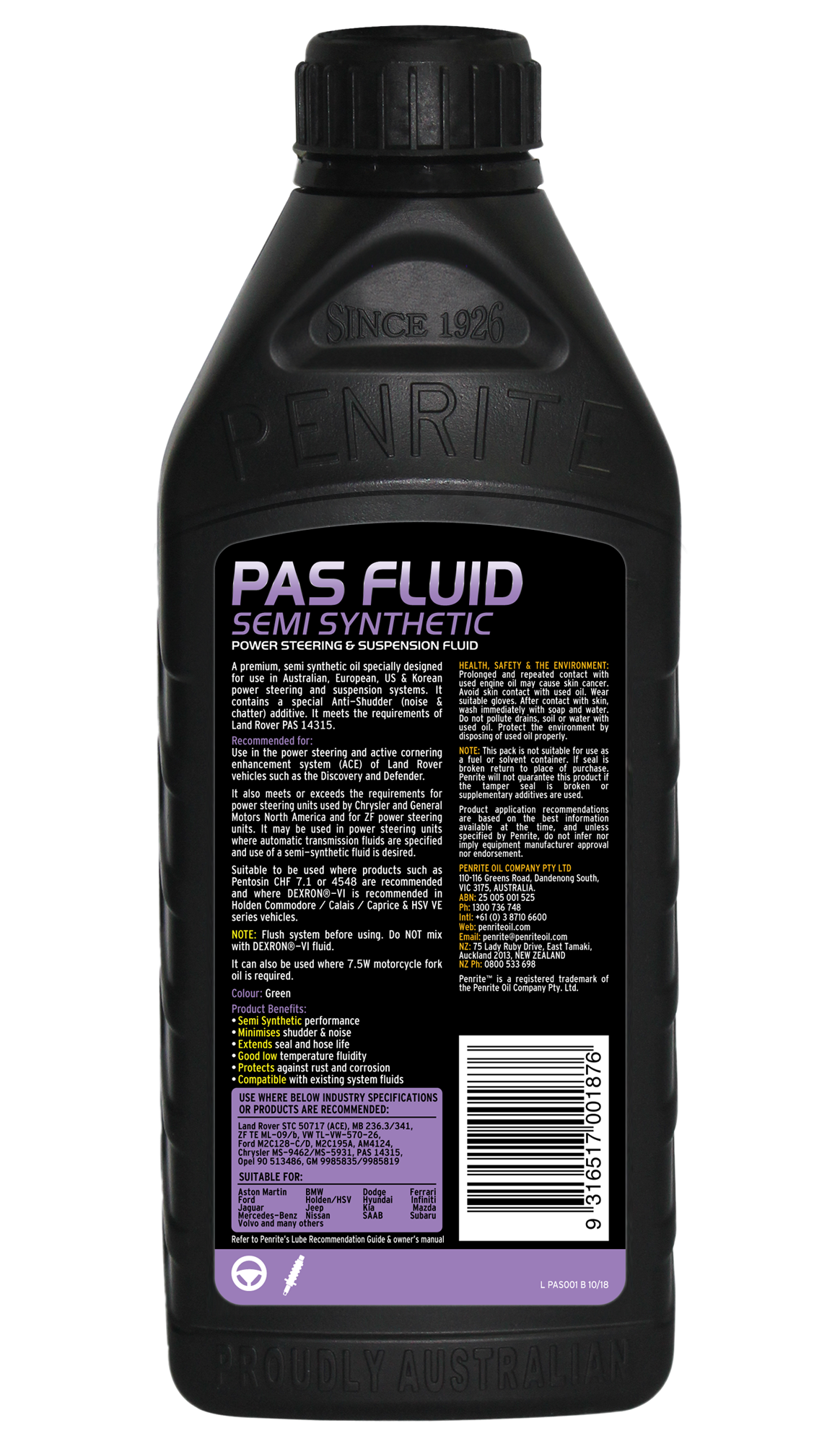 PAS FLUID (Power Assisted Steering Fluid) 1L - Penrite