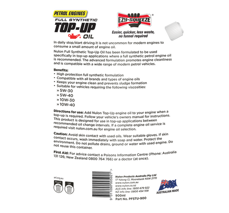 Petrol Engine Full Synthetic Top-Up Oil 900mL - Nulon