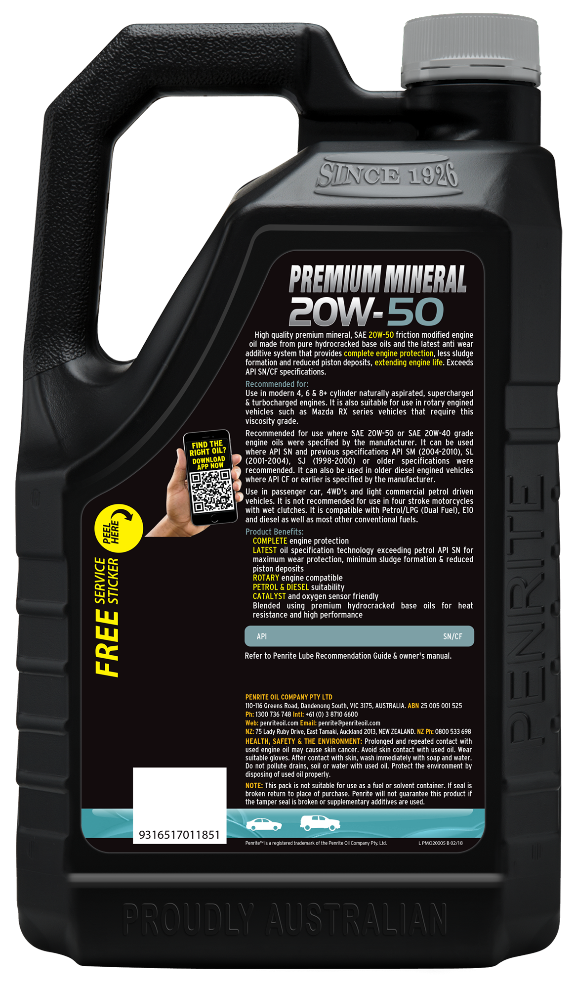 Premium Mineral 20W-50 5L - Penrite