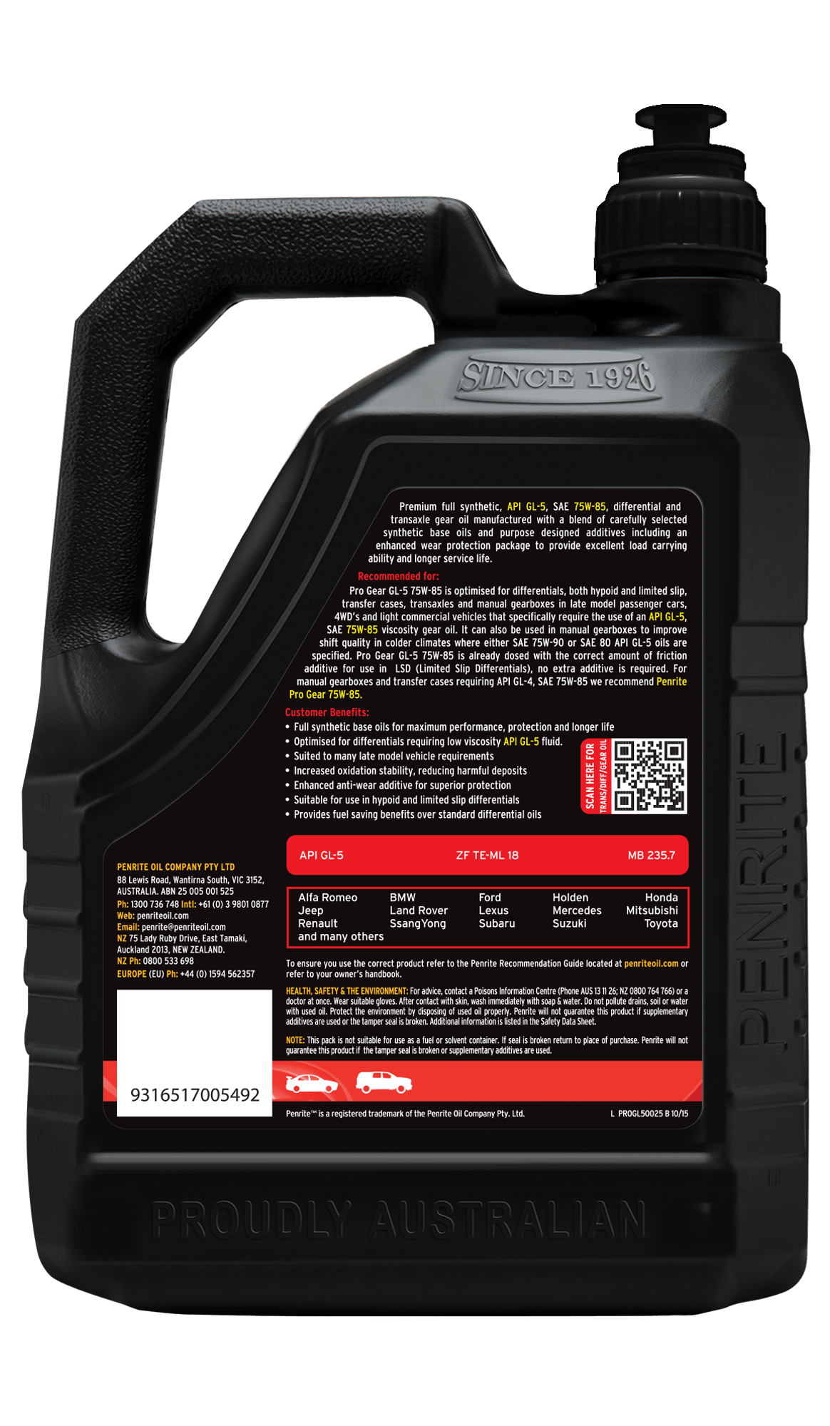 PRO GEAR GL-5 75W-85 (Full Syn) - Penrite