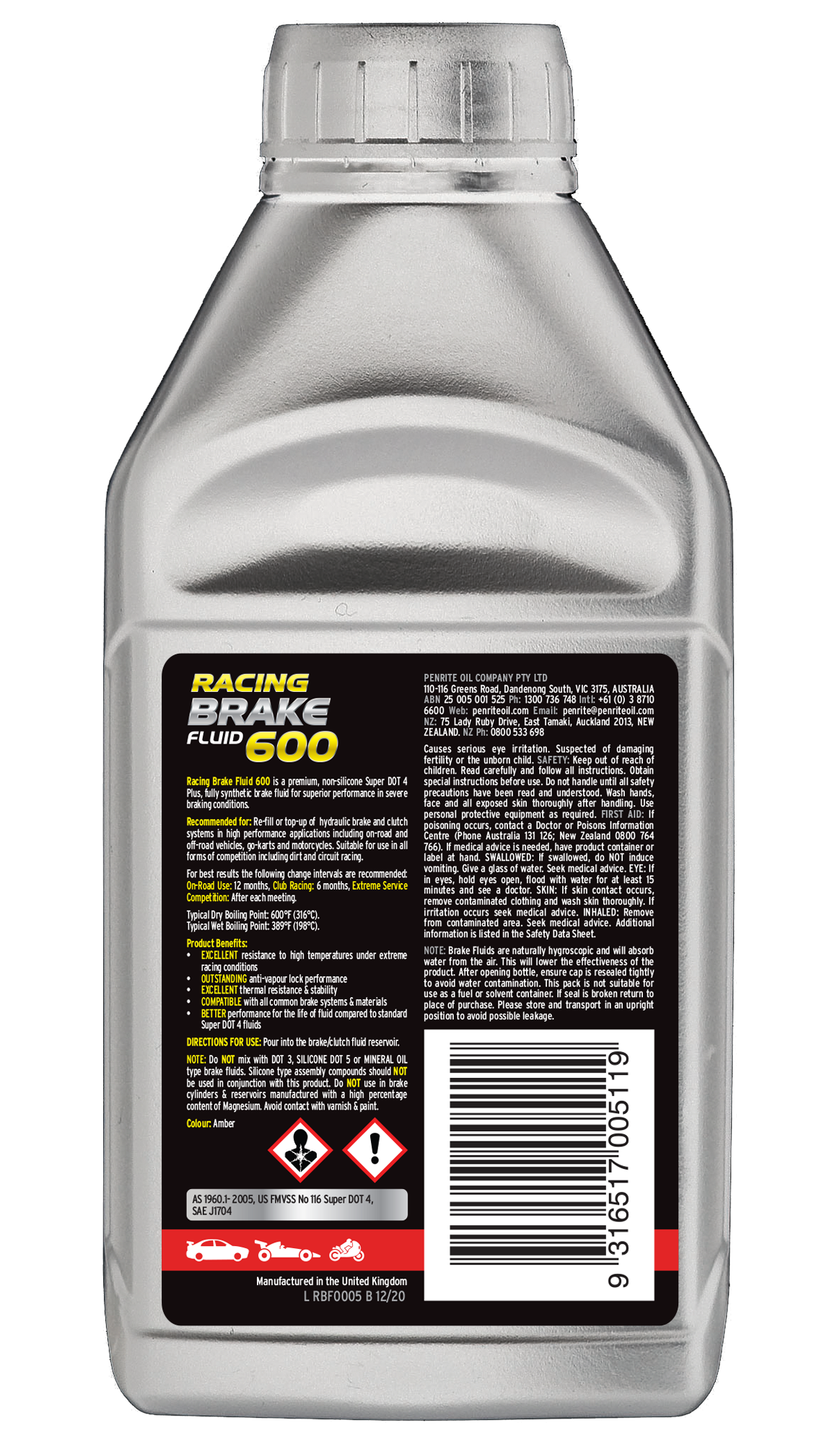 Racing Brake Fluid 600 500ml - Penrite | Universal Auto Spares