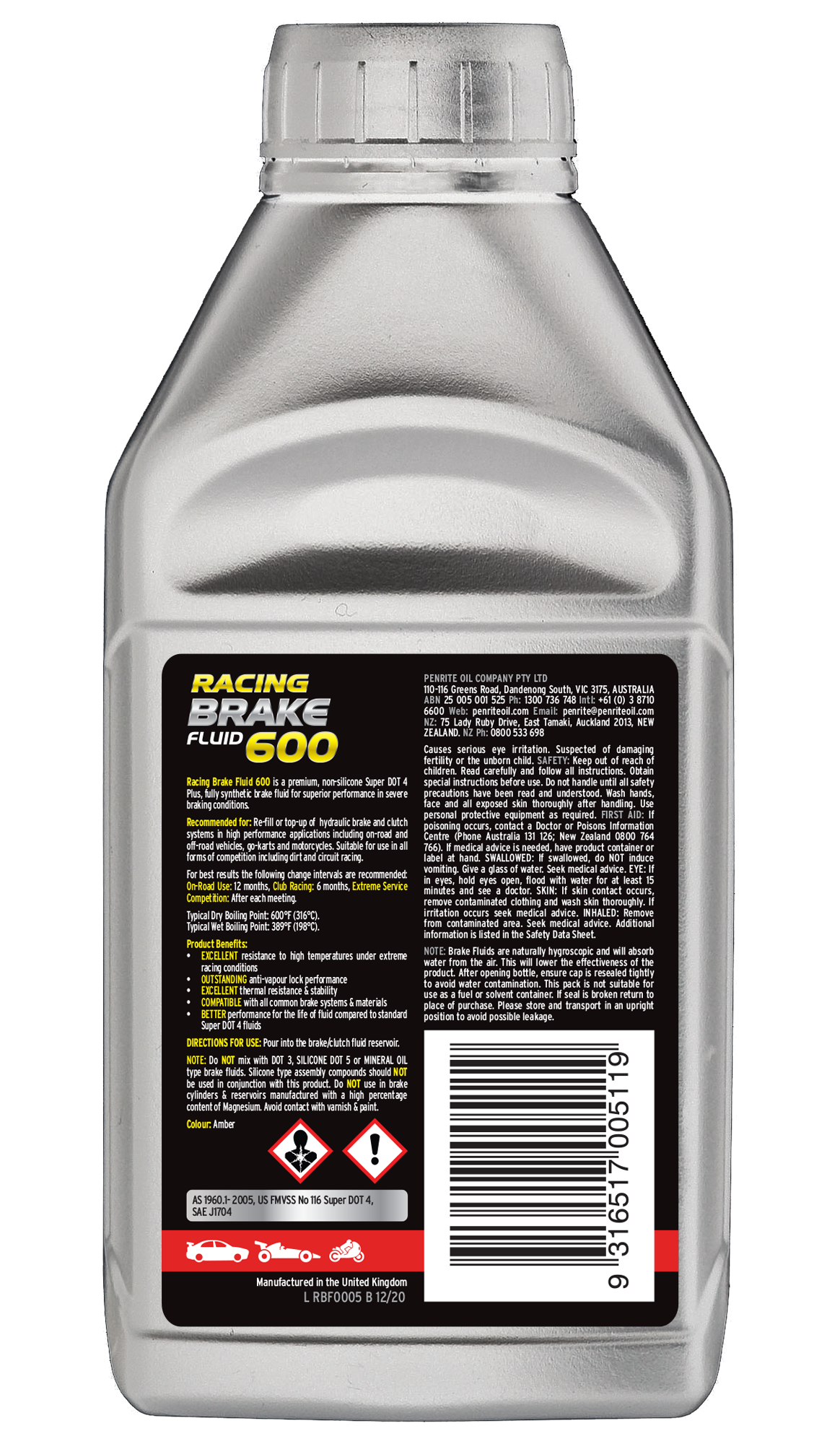 Racing Brake Fluid 600 500ml - Penrite