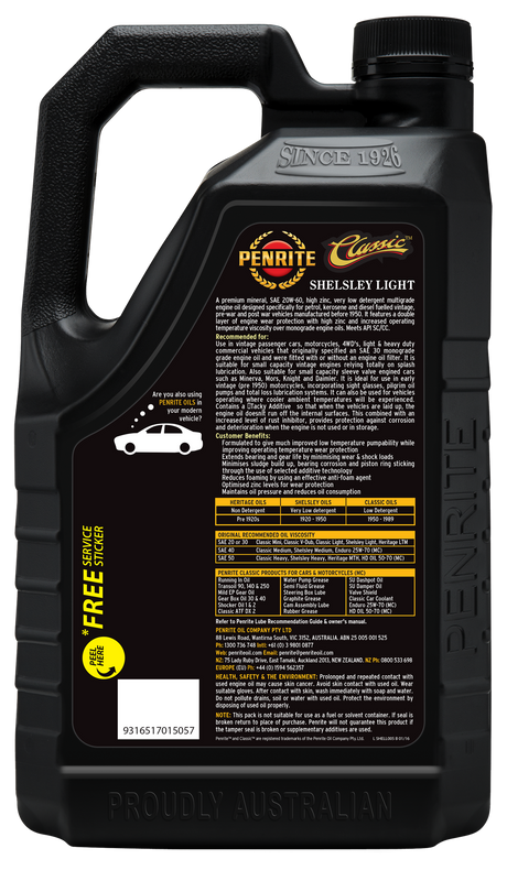 Shelsley Light 20W-60 (Mineral) 5L - Penrite