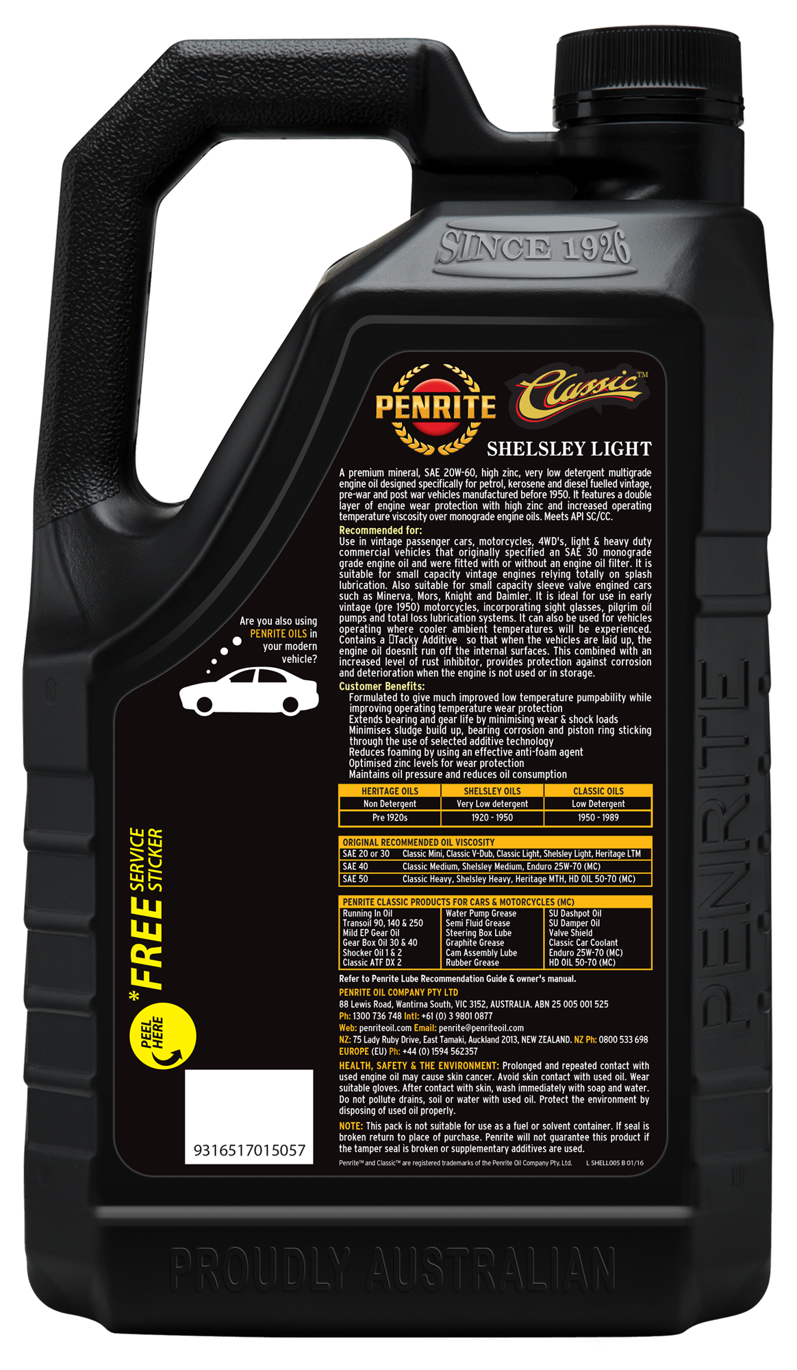 Shelsley Light 20W-60 (Mineral) 5L - Penrite