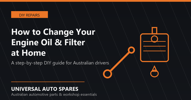 Illustration of an oil can, wrench and oil drop representing a DIY engine oil and filter change, Universal Auto Spares
