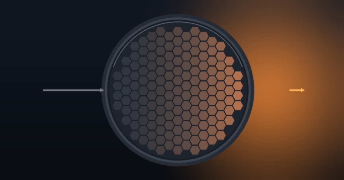 Cross-section of a diesel particulate filter (DPF) honeycomb substrate with regeneration heat glow