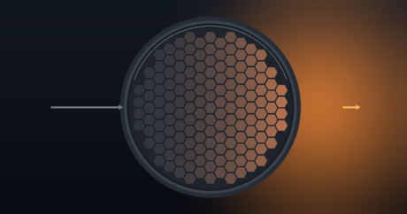 Cross-section of a diesel particulate filter (DPF) honeycomb substrate with regeneration heat glow