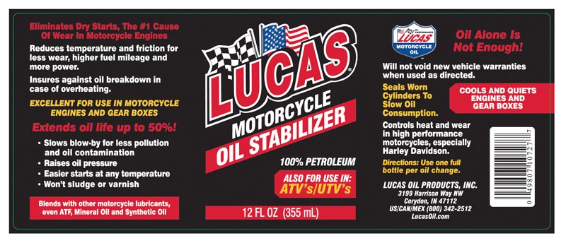 Motorcycle Oil Stabilizer 12 Ounce - Lucas Oil