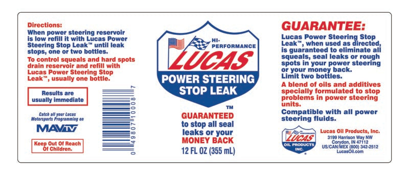 Power Steering Stop Leak 12 Ounce - Lucas Oil | Universal Auto Spares