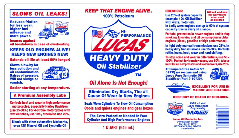 Heavy Duty Oil Stabilizer Additives - Lucas Oil | Universal Auto Spares