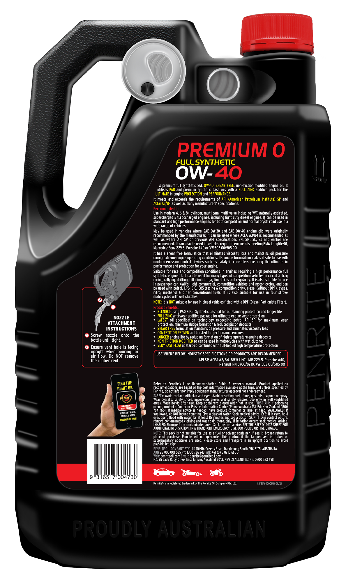 10 Tenth Premium 0W-40 (Full Synthetic) - Penrite | Universal Auto Spares