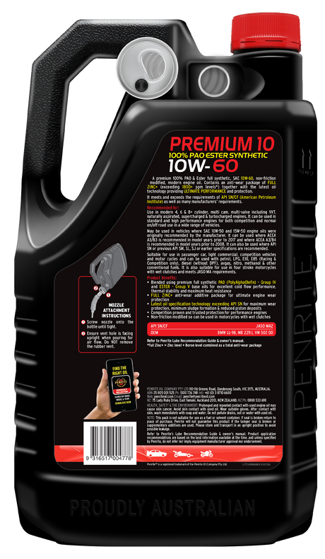 10 Tenth Premium 10W-60 (100% PAO & ESTER) - Penrite | Universal Auto Spares