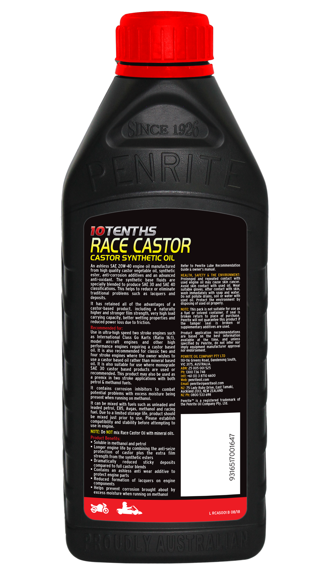 10 Tenths Race Castor Oil 20W-40 (Full Synthetic) - Penrite – Universal ...