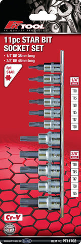 11 Piece 1/4” & 3/8” DR Star Bits Socket Set - PKTool