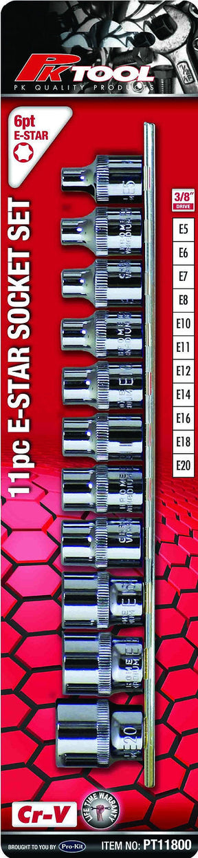 11 Piece 3/8” DR E-Star Socket Set CR-V - PKTool