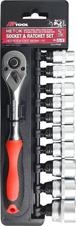 11 Piece 3/8” Drive 200mm Hetok Socket & Ratchet Set - PKTool | Universal Auto Spares