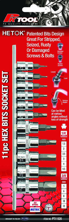 11 Piece Hetok Hex Bits Socket Set S2 Steel - PKTool | Universal Auto Spares