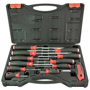 12 Piece Phillips & Blade Screwdriver Set 1/4" Dr Heads & T-handle Ratchet Drive - PKTool