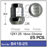 Chrome Nuts Pkt 25 B416-25 - Nice Products | Universal Auto Spares