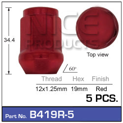 Red Nuts (pk5) B419R-5 - Nice Products | Universal Auto Spares