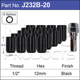 Black Nuts 20 + Key J232B-20 - Nice Products | Universal Auto Spares
