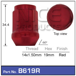 Red Nut Hex 19mm Tapered B619R - Nice Products | Universal Auto Spares