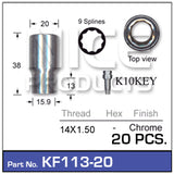 Chrome Nuts 20 + Key KF113-20 - Nice Products | Universal Auto Spares
