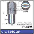 Chrome Nuts Pk 02 T360-25 - Nice Products | Universal Auto Spares
