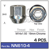 Wheel Nuts pk 4 NN610-4 - Nice Products | Universal Auto Spares