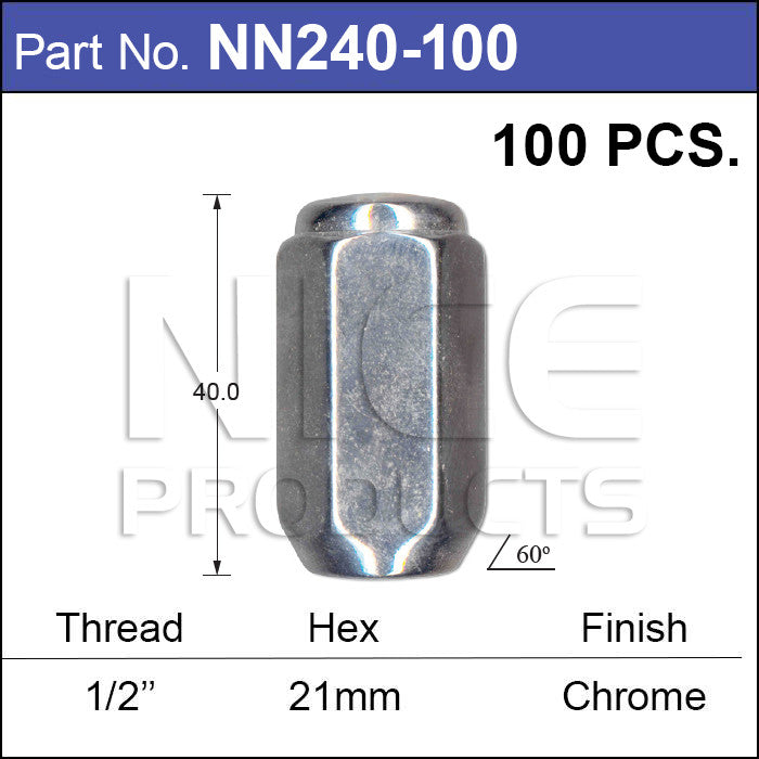 Chrome Nuts pk100 NN240-100 - Nice Products | Universal Auto Spares