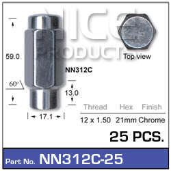 Chrome Nuts pk25 NN312C-25 - Nice Products | Universal Auto Spares