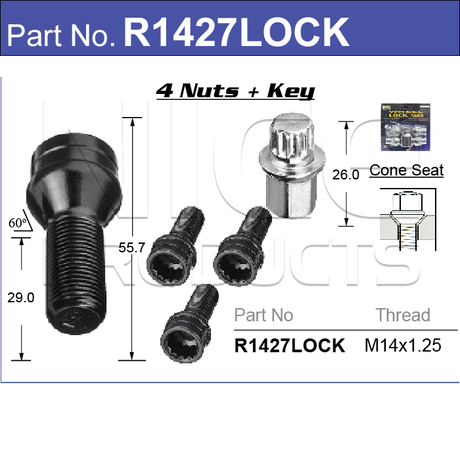 Lock Nuts (set of 4) R1427LOCK - Nice Products | Universal Auto Spares