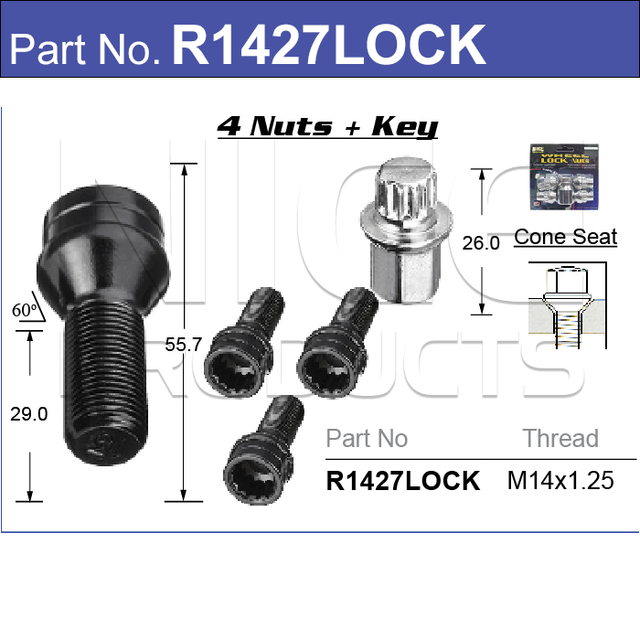 Lock Nuts (set of 4) R1427LOCK - Nice Products | Universal Auto Spares