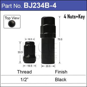 Lock nuts Black (4) BJ234B-4 - Nice Products | Universal Auto Spares