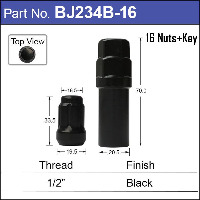 Lock Nuts Black (16) BJ234B-16 - Nice Products | Universal Auto Spares