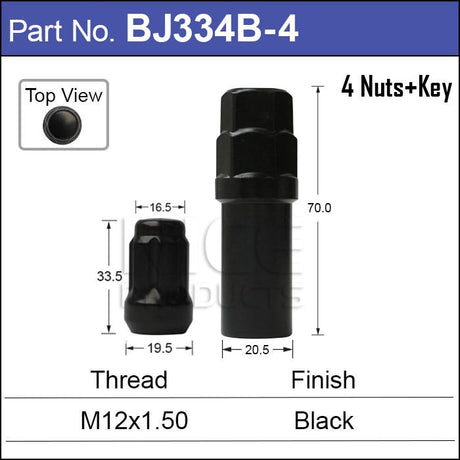 Lock Nuts Black (4) BJ334B-4 - Nice Products | Universal Auto Spares