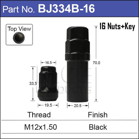 Lock Nuts Black (16) BJ334B-16 - Nice Products | Universal Auto Spares