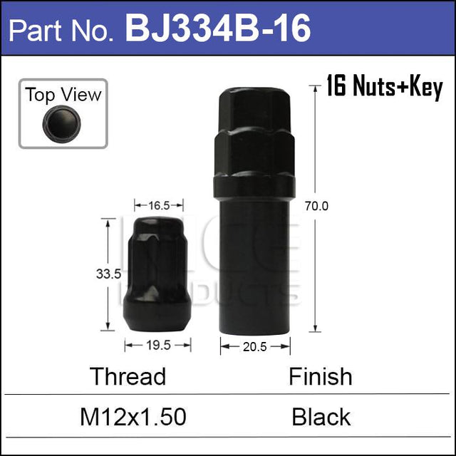 Lock Nuts Black (16) BJ334B-16 - Nice Products | Universal Auto Spares