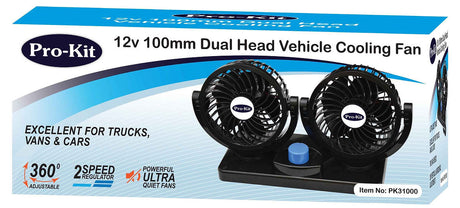 12v 100mm (4”) Dual Head Vehicle Fan - PKTool | Universal Auto Spares